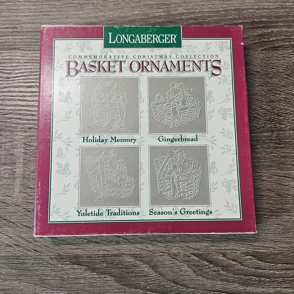 Longaberger Commemorative Christmas Collection Pewter Basket Ornaments Set 4pc